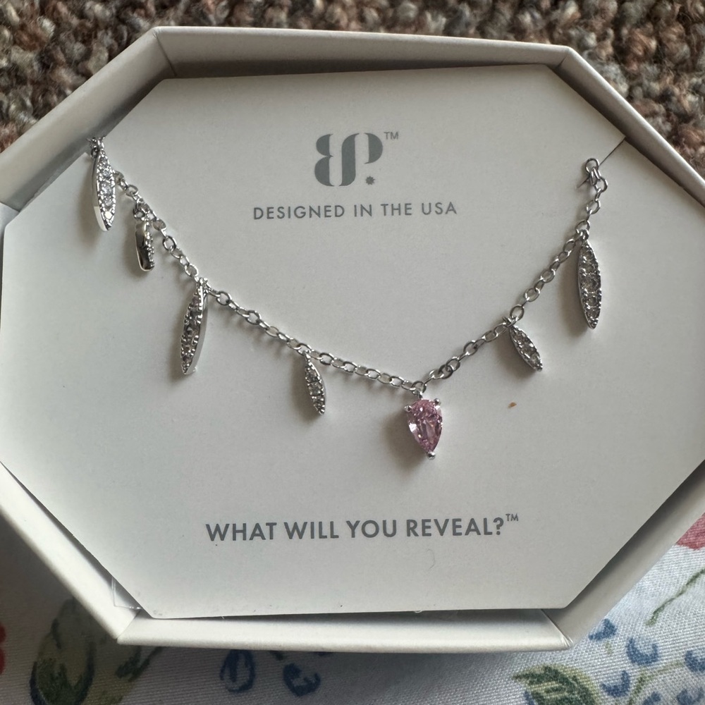 BP Silver and Pink Charm Necklace with Dainty Design